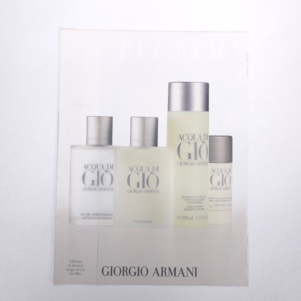 Giorgio Armani Acqua di Gio Vintage Print Ad Advertising Scent Strip Intact